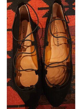 Lucky Brand Womens LK-Aviee Black Oiled Suede Flats Size 8.5M New In Box
